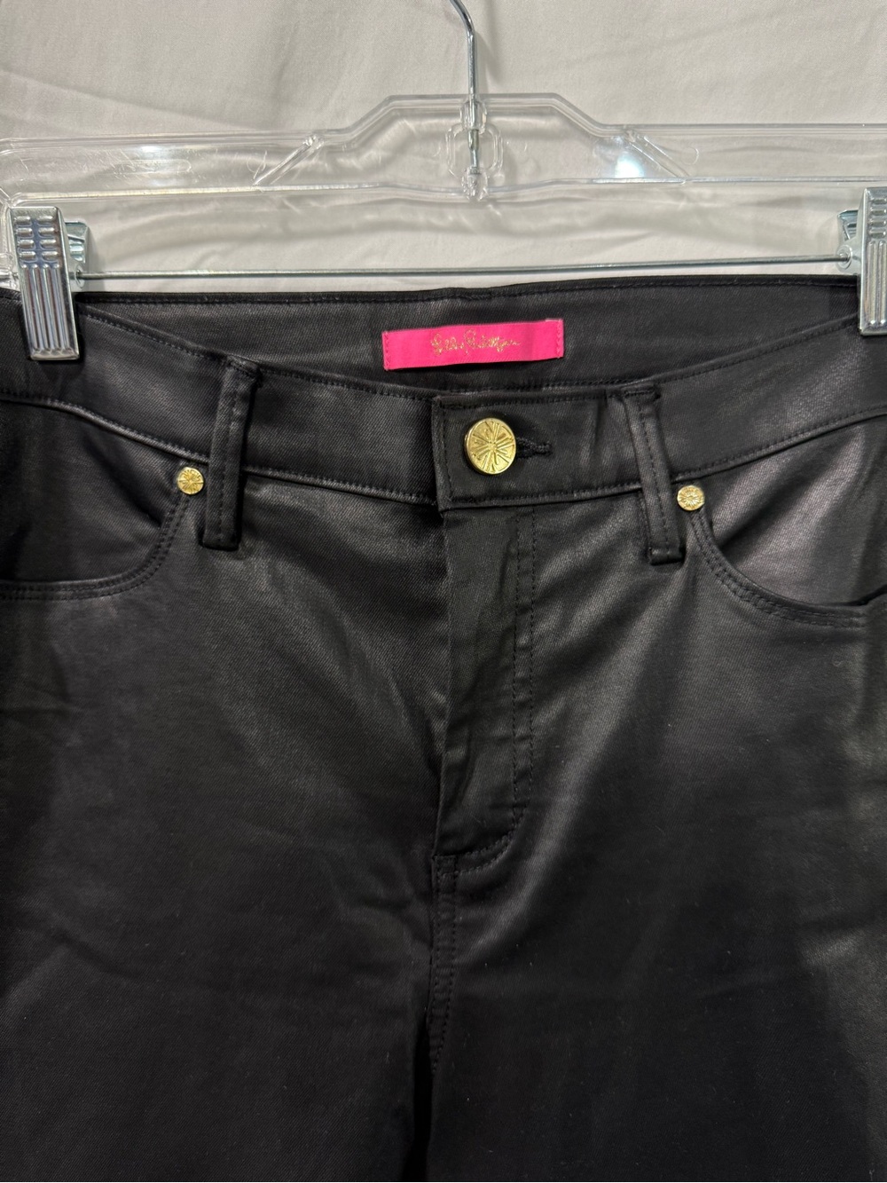 Lilly Pulitzer Black Leather Jeans with Gold Buttons - Picture 2 of 5